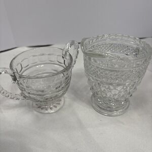 Vintage Anchor Hocking Wexford Crystal Glass Sugar Bowl & Creamer Pitcher No Lid